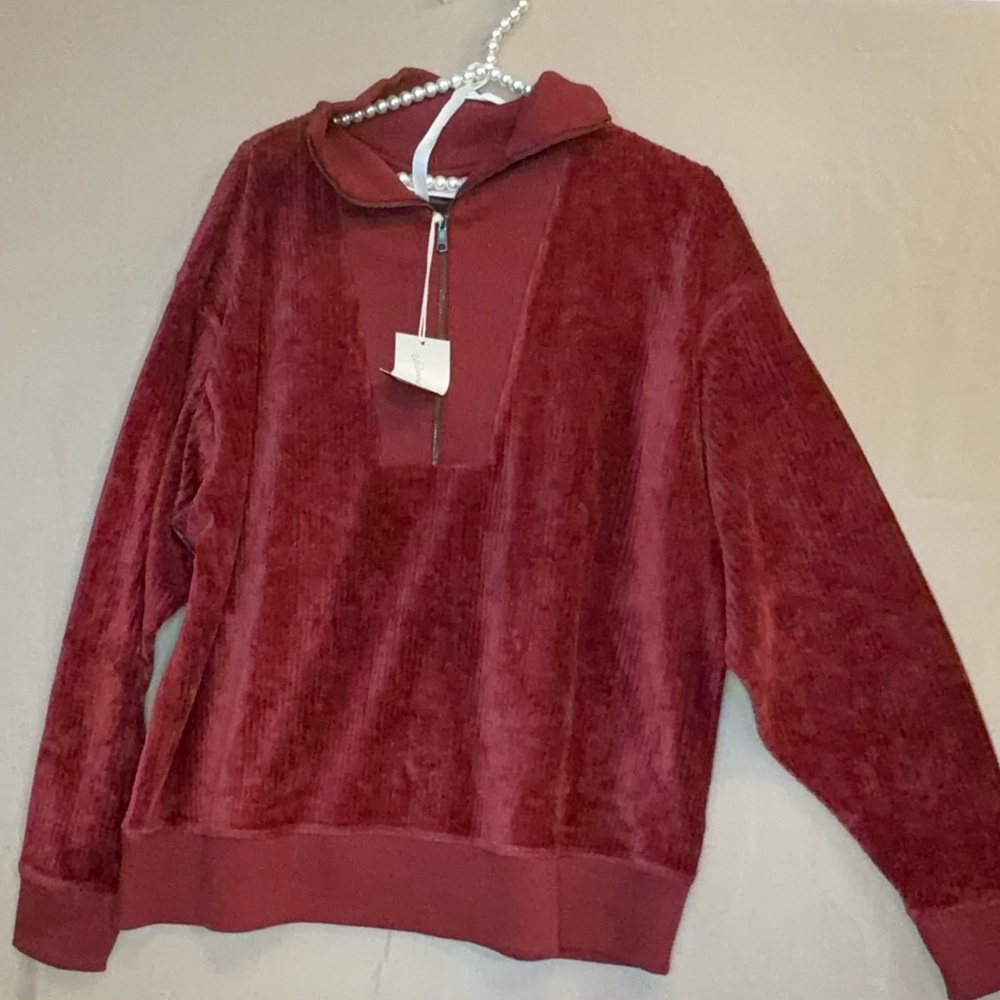 Universal Thread Burgundy Corduroy Pullover 3/4 Zip